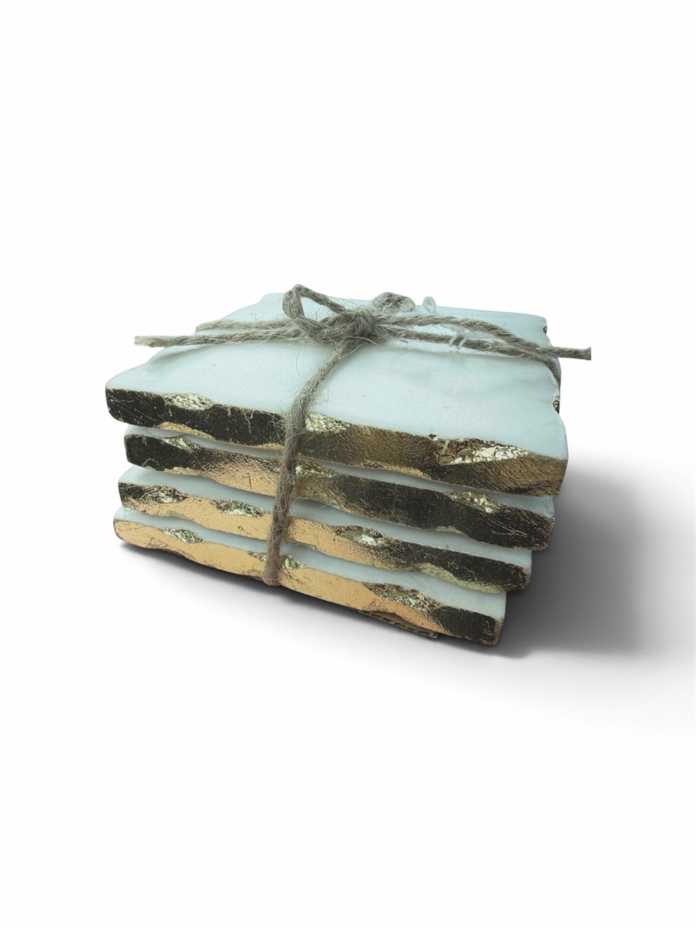 Mela Artisans White Marble Gold Edge Coasters Set of 4 NWT